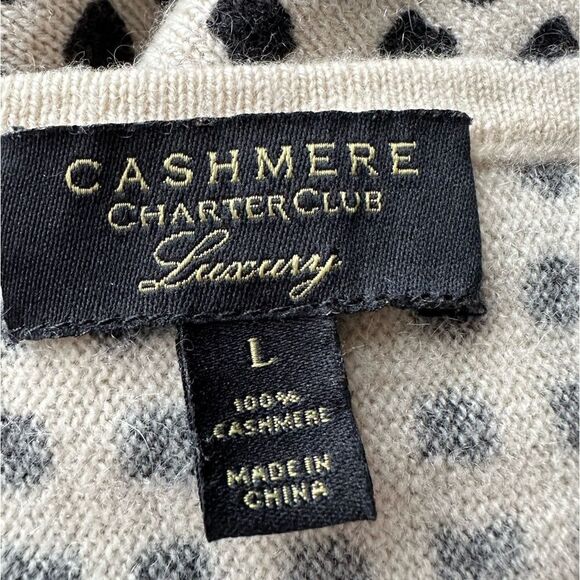 Charter Club Luxury 100% Cashmere Pullover Sweater Cream Black boxy Size L - Picture 3 of 3